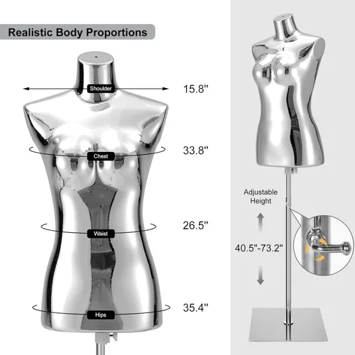 Miniatura 2 de Vestido de maniquí femenino con forma de torso – Cuerpo de maniquí con soporte de metal ajustable en altura, cuerpo de maniquí de exhibición