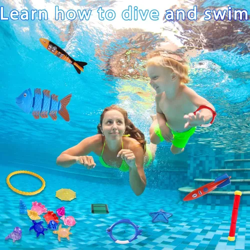 Miniatura 5 de 40 piezas de juguetes de buceo de piscina de verano para niños de 3 a 12 años, divertido juego de natación, juguete de hundimiento, regalos Verde