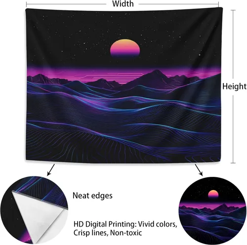 Miniatura 5 de Zpryzmia Blacklight Retro Synthwave Tapestry - Glow in the Dark Abstract Sun Lines Mountain Tapestries Neon Punk Upright Posters Wall Hanging Room