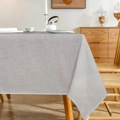Miniatura 10 de Mantel rectangular texturizado natural 100% poliéster, mantel ligero slubby de 60 x 84 pulgadas, mantel de arpillera resistente al agua y a