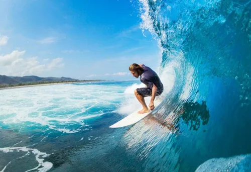 Póster de surf surfista con olas grandes, fotografía de verano, playa, tabla de surf, arte de pared, 36 x 24 pulgadas