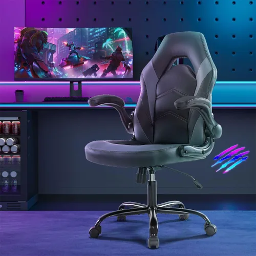 Miniatura 2 de Silla ergonómica resistente para videojuegos, para oficina en casa, con soporte lumbar, respaldo ajustable, reposabrazos abatible y ruedas