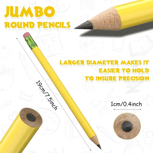 Miniatura 2 de Fainne 48 Lápices Gruesos Jumbo Grandes y Gruesos y 3 Sacapuntas para Niños Principiantes Preescolares Jardín de Infantes Suministros Escolares