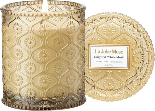 Miniatura 9 de LA JOLIE MUSE - Vela perfumada de Santal Rose – Azafrán, Rosa y Cuero 6 onzas de cera de soja natural 40 horas de combustión limpia Lista