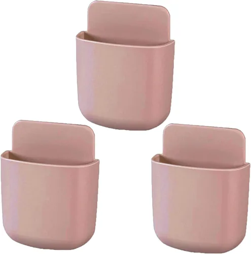 Miniatura 8 de Paquete de 3 soportes para control remoto de montaje en pared, organizador de carga de teléfono sin agujeros, contenedores de almacenamiento de Azul