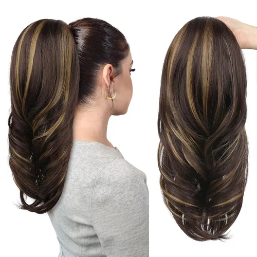 Miniatura 28 de SEIKEA Extensión de cola de caballo versátil con cordón, 26" de largo, cabello ondulado multicapa, clip para cola de caballo, extensiones de pelo