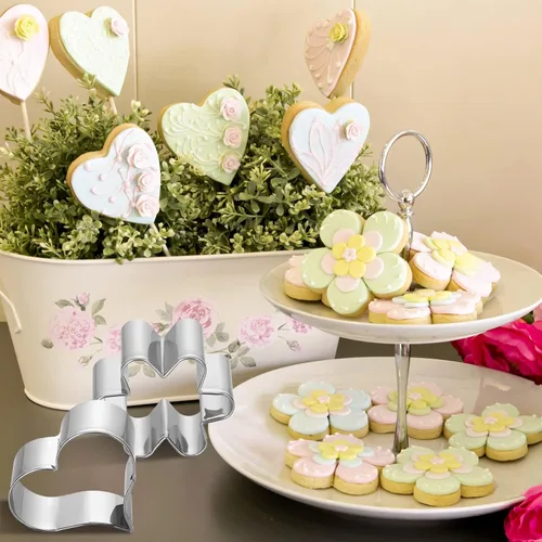 Miniatura 4 de Kacctyen Juego de 12 cortadores de galletas grandes de primavera de acero inoxidable, cortadores de fondant, azulejos, flores, arcoíris, gafas