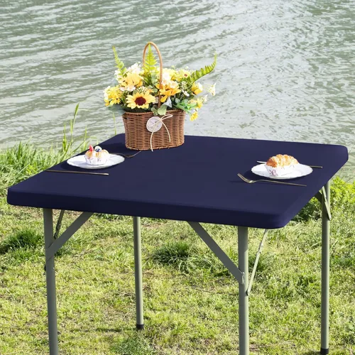 Miniatura 24 de Mantel cuadrado ajustable elástico de elastano para mesa, para comedor, cocina, hogar, fiesta, color azul marino, 34 x 34 pulgadas