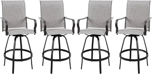 Miniatura 14 de Vongrasig 4 Sillas Giratorias de Bar para Patio Exterior, Taburetes de Bar Altos con Textil Acolchado Tipo Cabestrillo para Todo Clima, Juego
