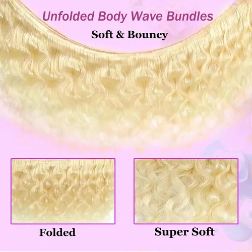 Miniatura 4 de Extensiones de cabello humano ondulado rubio 613 de 12 pulgadas, 100% sin procesar, grado 14A, cabello humano virgen brasileño sin procesar, 1