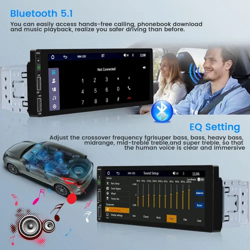 Miniatura 3 de Hikity 1280 x 480 IPS pantalla táctil Bluetooth 5.1 inalámbrico Android Auto, receptor de audio para automóvil, EQ FM 2USB SWC+cámara de respaldo
