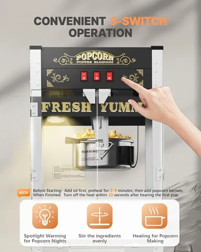 Miniatura 4 de Máquina comercial de palomitas de maíz de 22 onzas con carrito, máquina grande de palomitas de maíz que hace hasta 90 tazas, máquina de palomitas