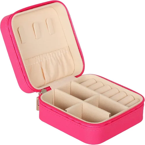 GOTDYA Organizador de viaje de joyería cajas de joyería pequeñas portátiles esenciales de viaje para mujeres color rojo rosa