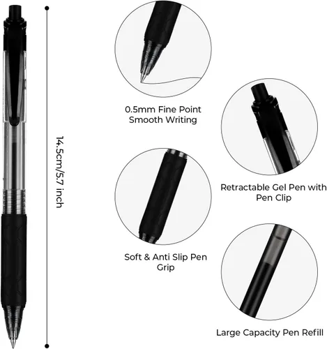 Miniatura 2 de M&G 12 bolígrafos de gel retráctiles, punta fina de 0.020 in, escritura suave con agarre antideslizante y gran capacidad, bolígrafos de tinta de gel