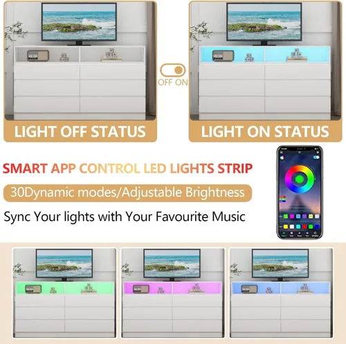 Miniatura 4 de STIKELY Cómoda con cajones para dormitorio con toma de corriente, cómodas negras con luz LED, cómoda para armario, armario organizador de aparadores