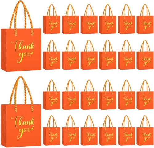 Miniatura 22 de Honoson 30 mini bolsas de regalo con asa de 4 x 2.75 x 4.5 pulgadas, pequeña bolsa de agradecimiento de papel de aluminio para boda, baby shower