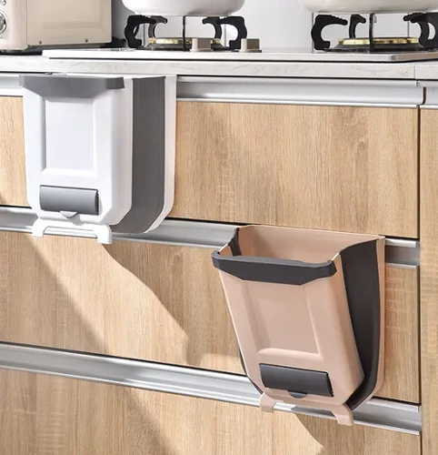 Miniatura 4 de BWGHBH Papelera colgante para puerta de armario de cocina, cubo de basura plegable para cocina, dormitorio, baño y automóvil (2.1 galones, caqui)