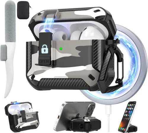 Miniatura 18 de Maxjoy for AirPods Pro 3 Case 2025, MagSafe Compatible with Auto Lock, Shockproof Protective Cover with Phone Stand, Includes Cleaning Kit &