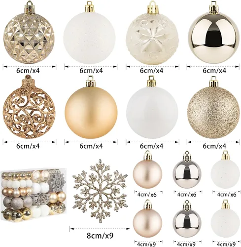 Miniatura 3 de Juego de 86 adornos surtidos de bolas de Navidad inastillables con copos de nieve, adornos decorativos de temporada con paquete de regalo de mano