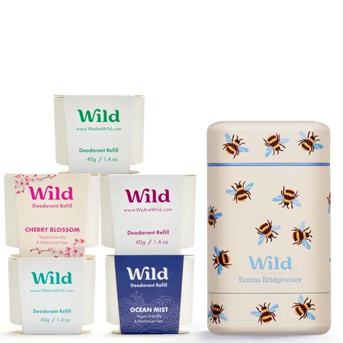 Wild - El Kit Inicial Completo - Estuche de abejas con recargas en una variedad de aromas frescos 5 x 1.4 oz - Desodorante recargable y sin aluminio