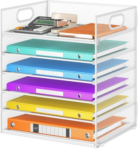 Miniatura 9 de Lavatino Organizador de Archivos de Escritorio de 5 Bandejas, Organizador de Bandejas de Cartas de Malla Negra con Asa, Organizador de Archivos