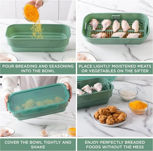 Miniatura 2 de COOK WITH COLOR Tazón Plegable para Masa - Contenedor Agitador para Rebozar Sin Ensuciar - Ideal para Pescado Frito, Pollo Frito, Aros de Cebolla