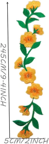 Miniatura 2 de MSCFTFB 6 parches bordados de flores de 9 1/2 pulgadas de largo, apliques para planchar para recortar ropa, zapatos, jeans, adornos de ropa (dorado)