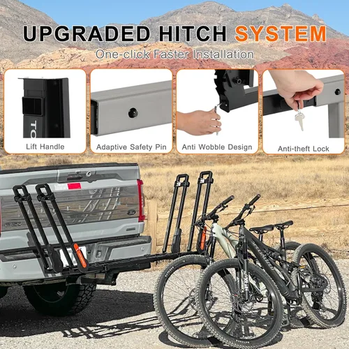 Miniatura 3 de TOOENJOY Soporte de bicicleta plegable para enganche, plataforma de transporte de bicicletas resistente con brazos duales, se ajusta a receptor