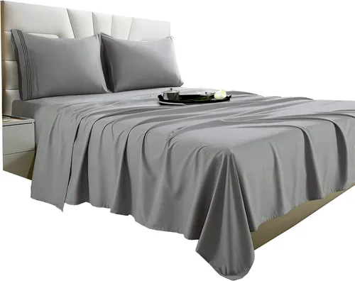 Miniatura 31 de Vacco Juego de sábanas tamaño Queen, sábanas y fundas de almohada de 4 piezas para hotel de lujo de la serie 1800, sábanas ultrasuaves