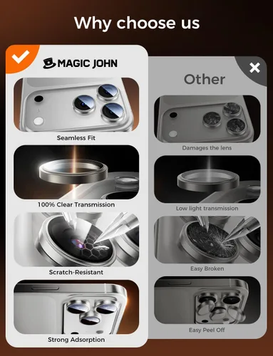 Miniatura 4 de MAGIC JOHN Protector de lente de cámara para iPhone 17 Pro Max/17 Pro [kit de alineación y ajuste invisible 1:1] Vidrio templado aeroespacial 9H