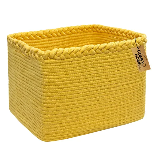 Miniatura 16 de COMFY-HOMI Cesta tejida de cuerda de algodón con asas para estantes, juguetes, libros, cestas de almacenamiento de tela para organizar, organizador