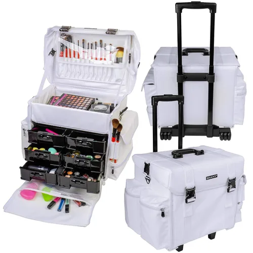 Miniatura 3 de Estuche de maquillaje blando con carrito SHANY Cosmetics, 2 compartimientos, color negro con 3 bolsas organizadoras de malla de regalo
