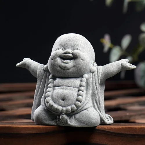 Miniatura 12 de OwMell Estatua de monje japonés de Jizo, figura de Buda Jizo, estatua conmemorativa del acuario, adorno de flores de hierro