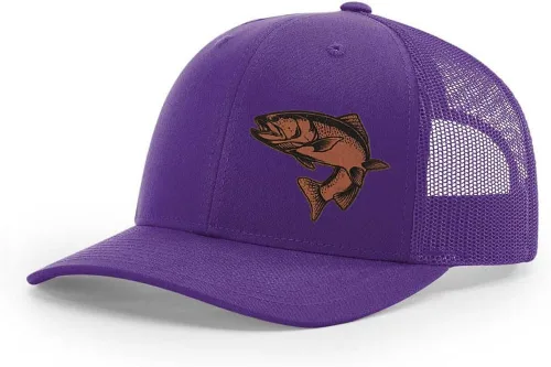 Miniatura 58 de Sombrero de pesca de trucha con parche de cuero grabado láser Richardson 112 Snapback Trucker Cap