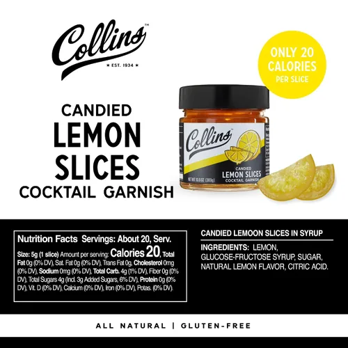 Miniatura 4 de Collins - Rebanadas de limón confitado en almíbar, rebanadas de fruta confitada, accesorios de bebida para cóctel, fiesta, guarnición de bebida