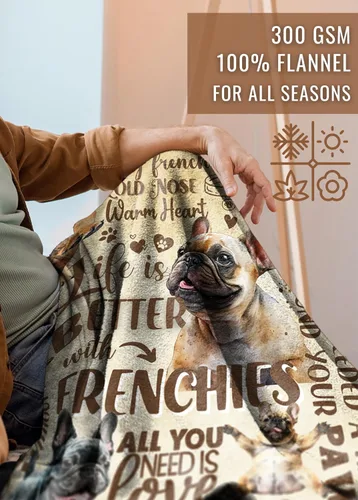 Miniatura 3 de Huglanket Regalos de bulldog francés, regalos franceses para mujeres, manta de franela súper suave y agradable a la piel, 50 x 65 pulgadas