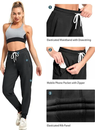 Miniatura 4 de PULI Pantalones deportivos de algodón para mujer con bolsillo con cremallera