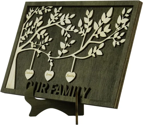 Miniatura 2 de Jeweidea Placa personalizada con nombre de la familia con 2-8 nombres, adorno personalizado con grabado del árbol de la vida con soporte, regalo