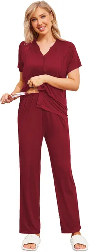 Miniatura 2 de Ekouaer Conjunto de pijama de maternidad para mujer conjunto de pijama de doble capa con bolsillos