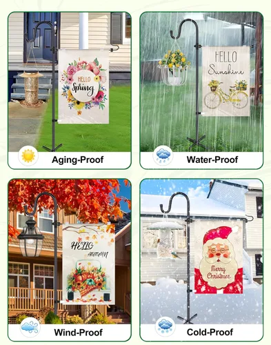 Miniatura 4 de Soporte para bandera de jardín con gancho de pastor para banderas de 14 x 20 pulgadas con 2 topes de resorte y 1 clip, soporte para banderas