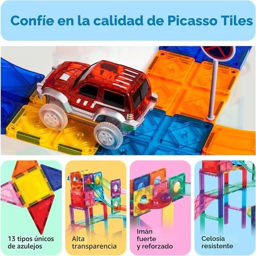 Miniatura 6 de PicassoTiles PTG108 - Juego de 108 piezas de carreras con azulejos magnéticos, autos y canicas, juguete de aprendizaje STEM 3 en 1, kit