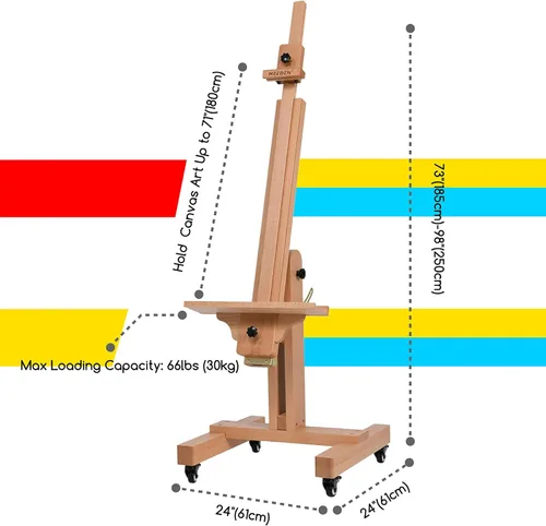 Miniatura 2 de MEEDEN Caballete de arte grande para pintar: Caballete de artista resistente de madera de haya maciza para adultos, pintores principiantes, Natural