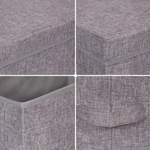 Miniatura 6 de TENABORT Paquete de 3 cajas de almacenamiento plegables grandes con tapas, cubos de almacenamiento de tela, contenedores de tela, cestas