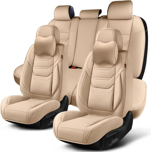 Miniatura 29 de TIEHESYT Fundas de asiento delantero de automóvil color rosa, par de fundas de cuero transpirable para asientos delanteros y reposacabezas, funda