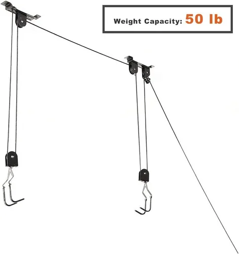 Miniatura 3 de Wallmaster Soporte de techo para bicicletas, elevador de bicicletas montado en el techo, sistema de polea para bicicletas para garaje, ganchos