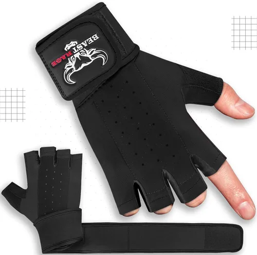 Miniatura 6 de BEAST RAGE Guantes de entrenamiento acolchados para hombres, correas largas para la muñeca estabilizan el agarre para adultos, guantes