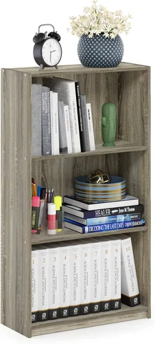Miniatura 8 de Furinno Basic - Estantería de almacenamiento para librerías de 3 niveles, nogal oscuro