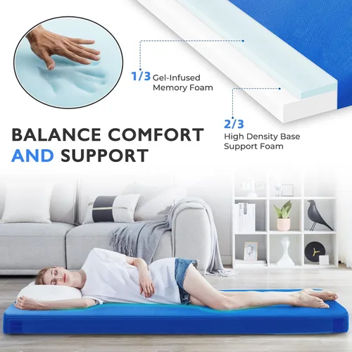 Miniatura 4 de Kingfun Colchón de espuma viscoelástica CertiPUR-US de 3 pulgadas, impermeable, enrollable, tapete grueso para dormir para tienda de campaña