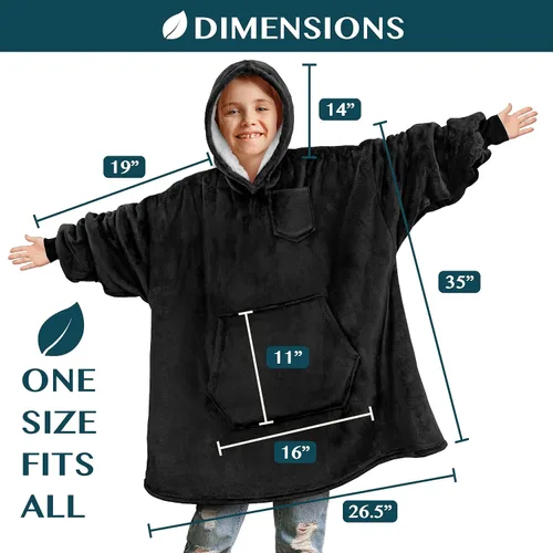 Miniatura 4 de PAVILIA Sudadera Manta Ponible para Niños y Niñas, Sudadera con Capucha Gigante Cálida y Acogedora, Forro Polar Sherpa con Capucha y Mangas
