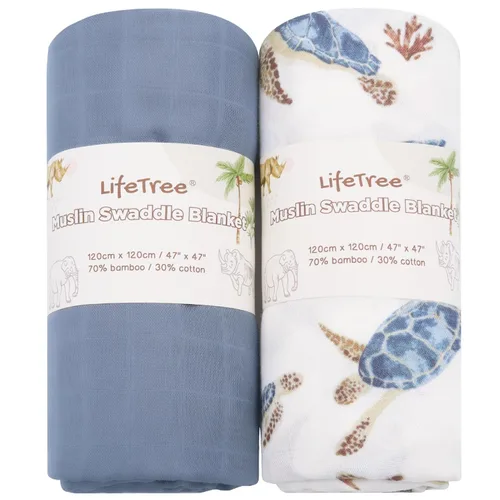 Miniatura 10 de LifeTree Mantas de muselina para envolver bebés, paquete de 2 mantas de recepción para niños y niñas, 70% viscosa de bambú y 30% algodón